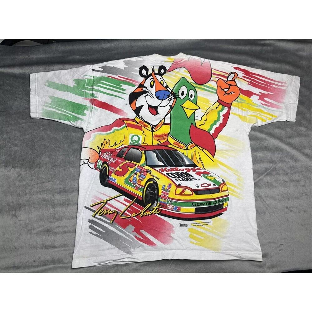 VTG 1996 Chase Mens XL NASCAR Terry Labonte Kelloggs All Over Print Tee Shirt